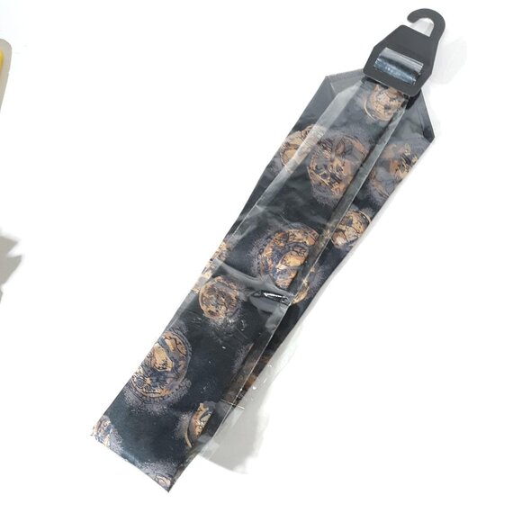 Mens Florenz 100% Silk Tie With Lunar-Themed Print In Black & Gold - Picture 1 of 4